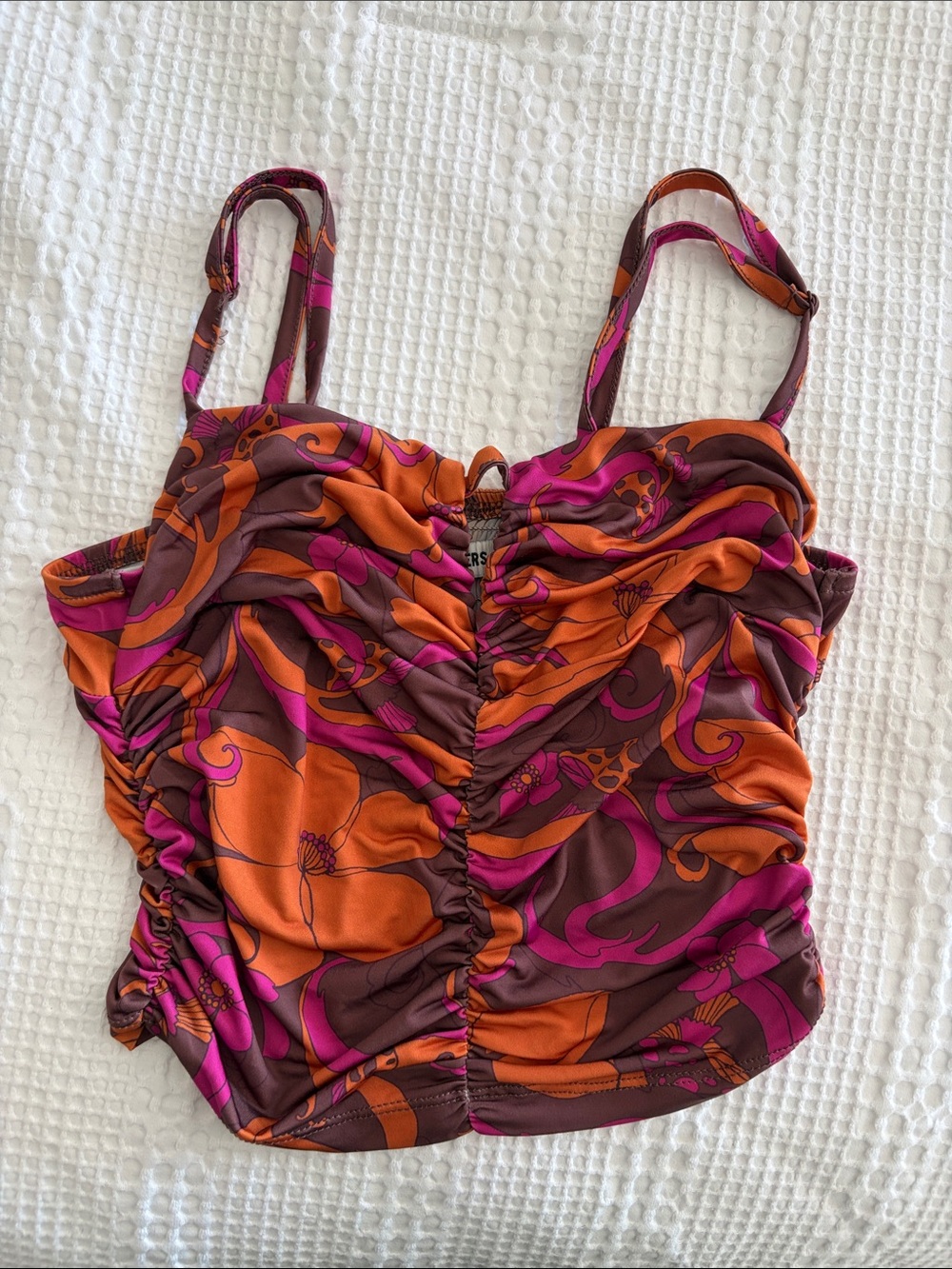 Urban Outfitters Ruched Swirl Print Cami in Orange & Pink